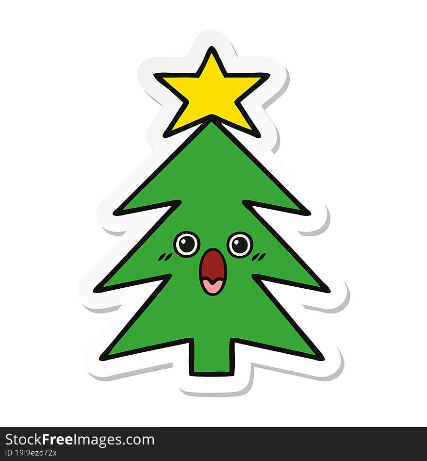 sticker of a cute cartoon christmas tree