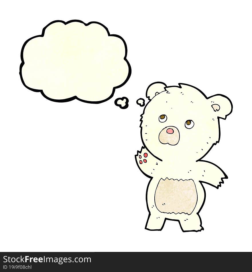 cartoon curious polar bear with thought bubble