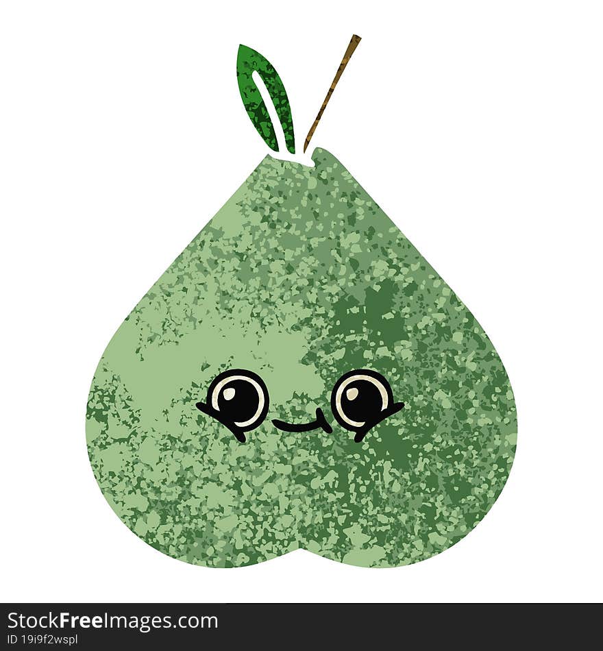 retro illustration style cartoon green pear