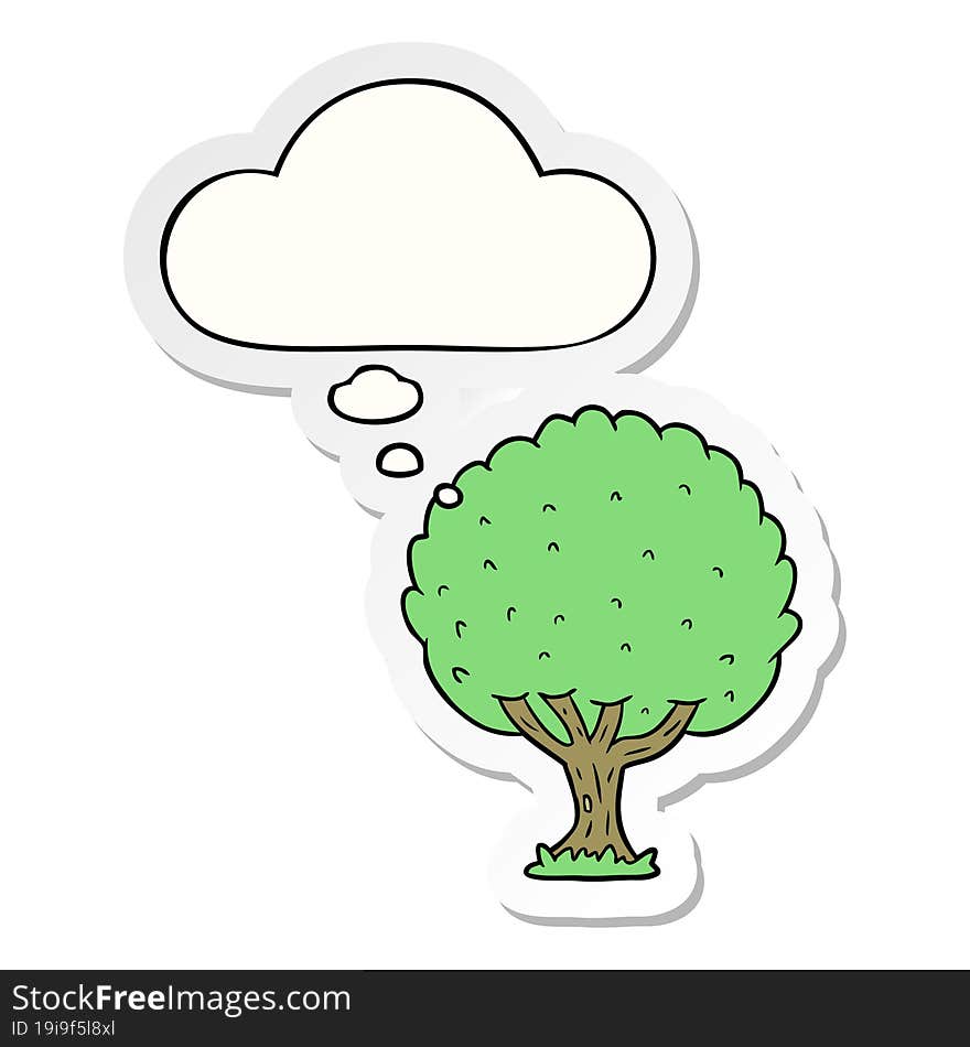 cartoon tree and thought bubble as a printed sticker