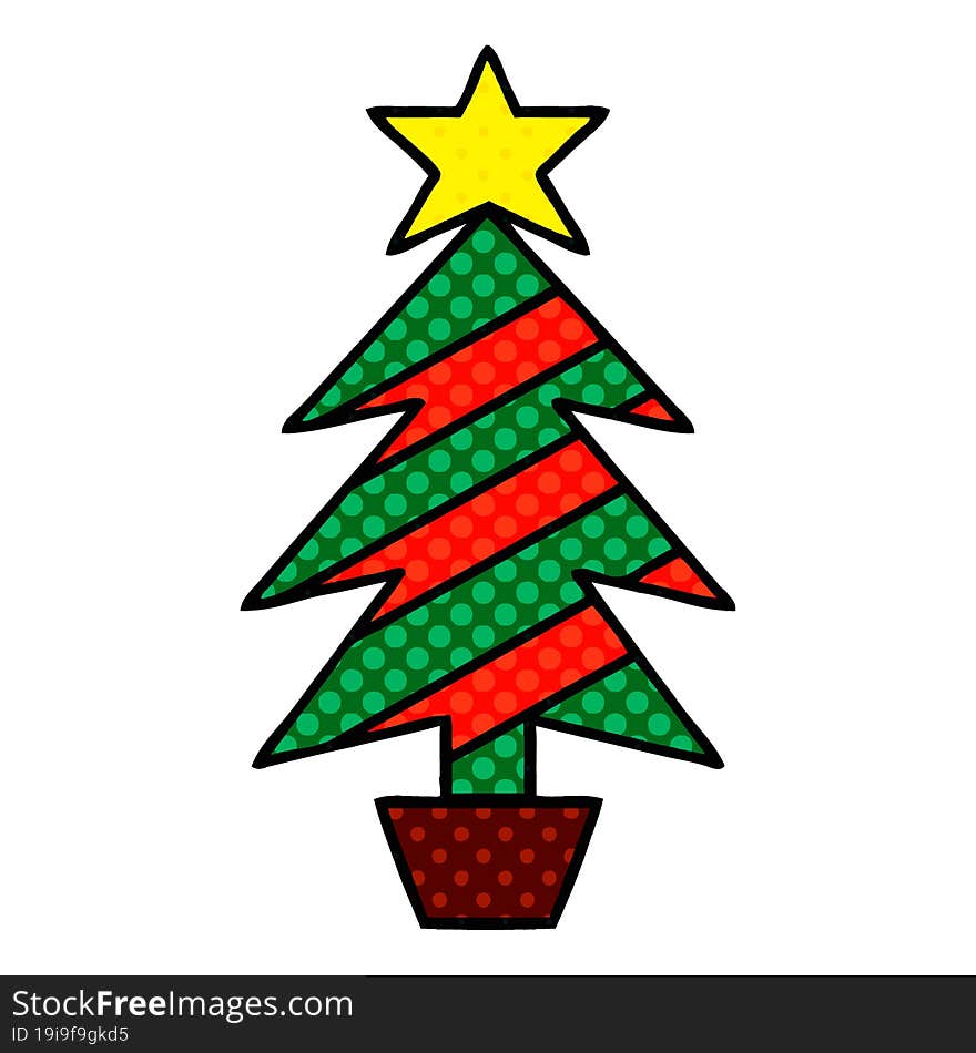 Comic Book Style Cartoon Christmas Tree