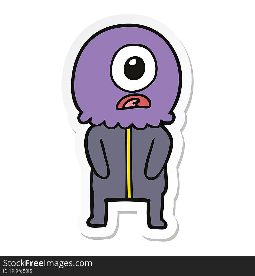 Sticker Of A Cartoon Cyclops Alien Spaceman