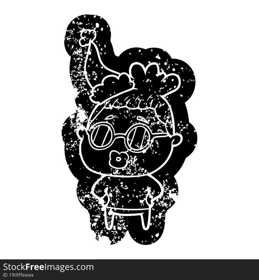 Cartoon Distressed Icon Of A Librarian Woman Wearing Spectacles Wearing Santa Hat