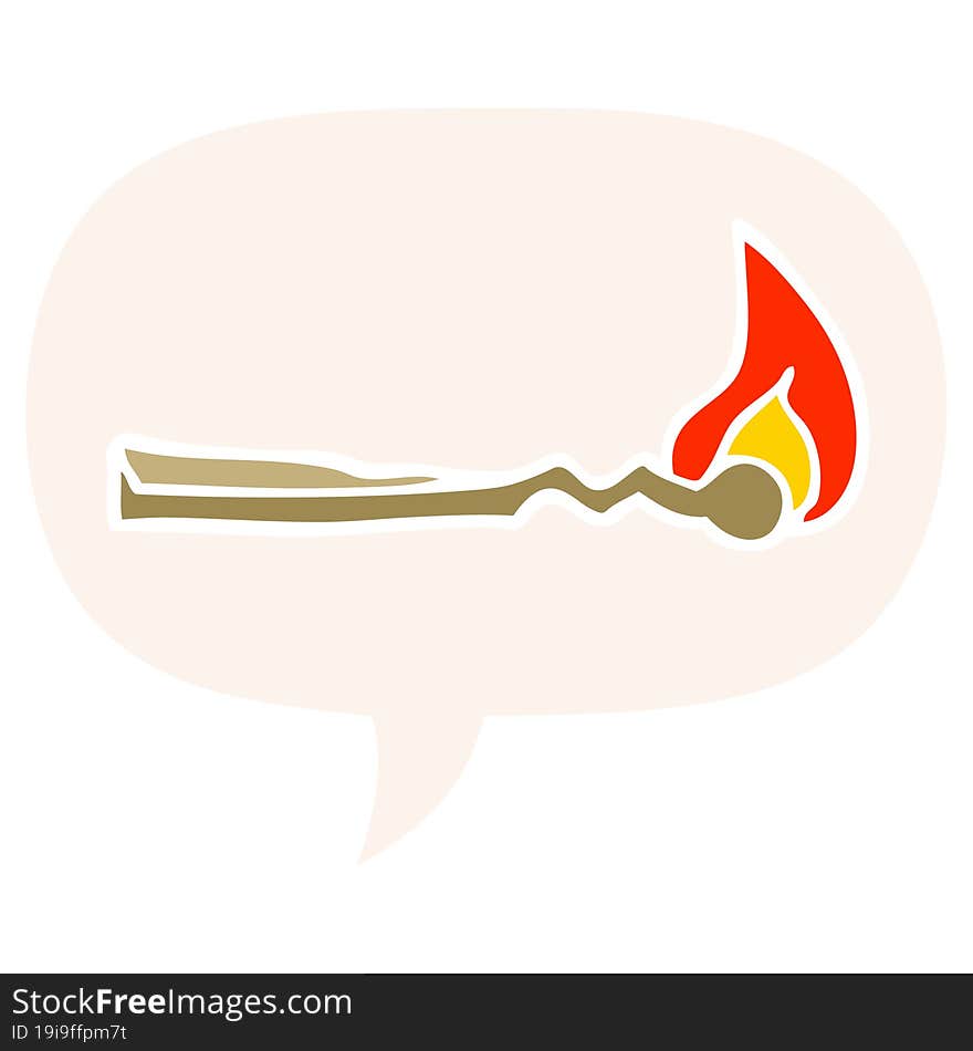 Cartoon Burning Match And Speech Bubble In Retro Style