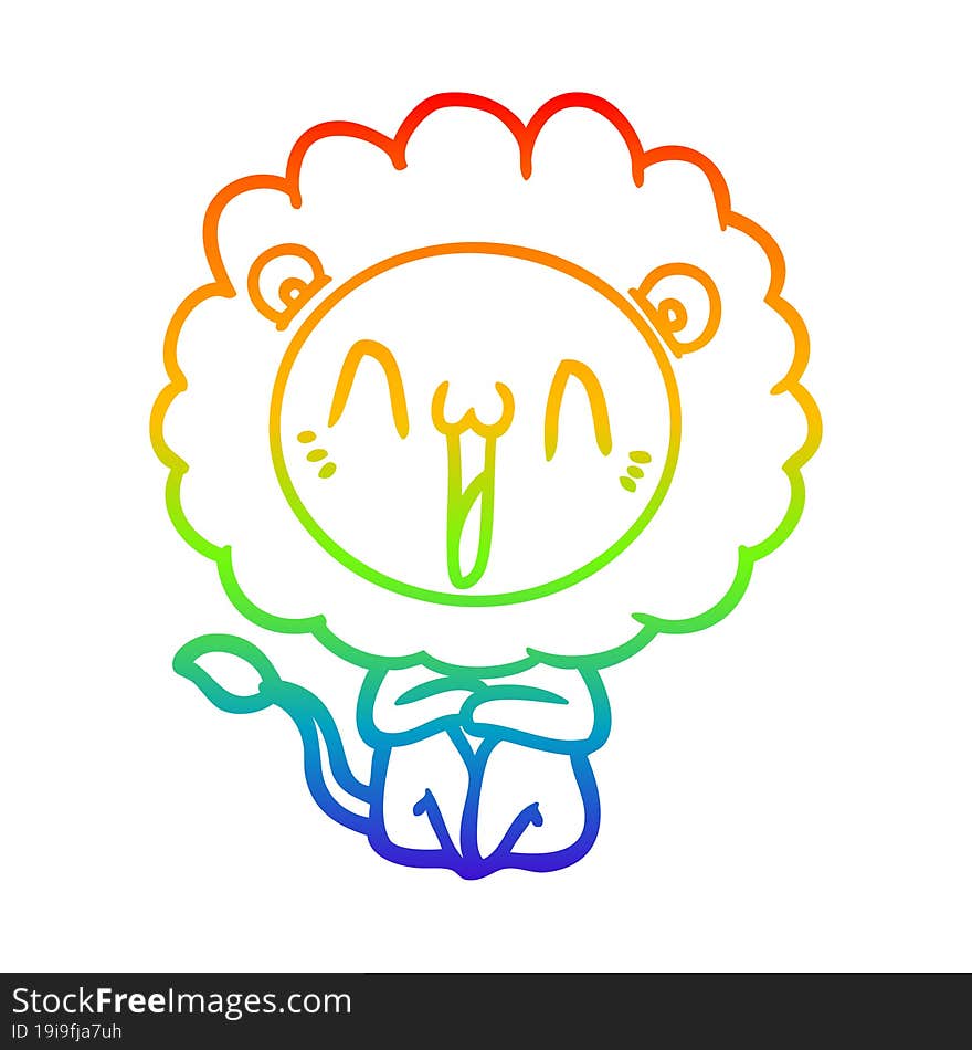 rainbow gradient line drawing happy cartoon lion