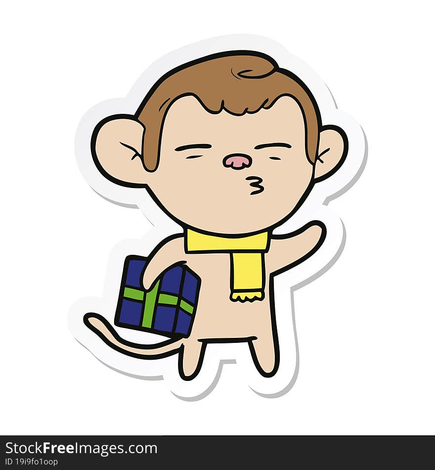 sticker of a cartoon suspicious monkey