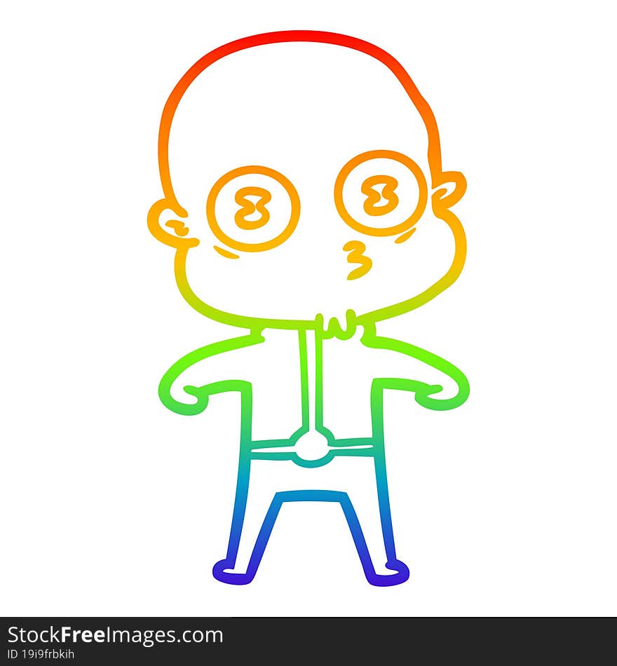 Rainbow Gradient Line Drawing Cartoon Weird Bald Spaceman