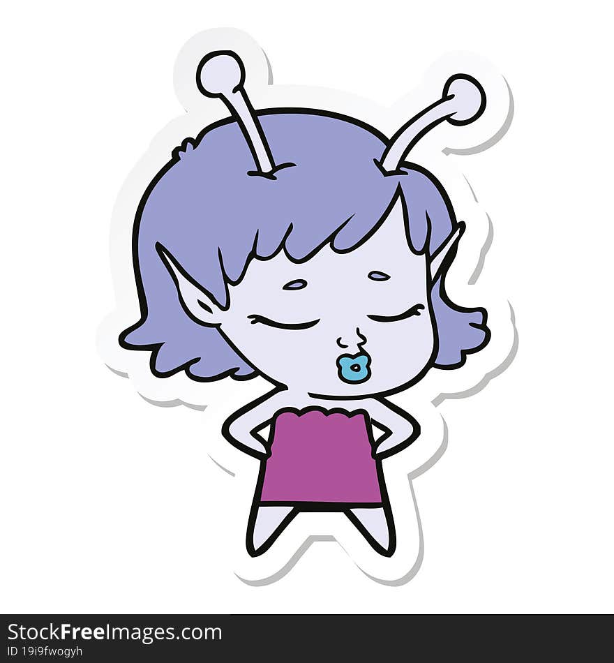 sticker of a cute alien girl cartoon