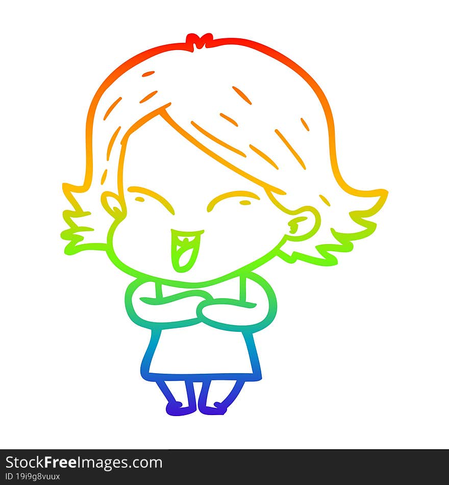 rainbow gradient line drawing happy cartoon girl