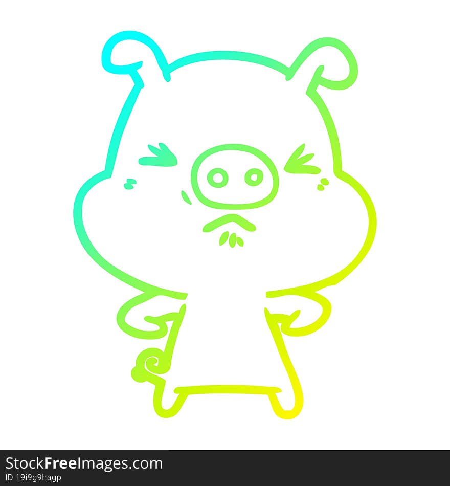 Cold Gradient Line Drawing Cartoon Angry Pig