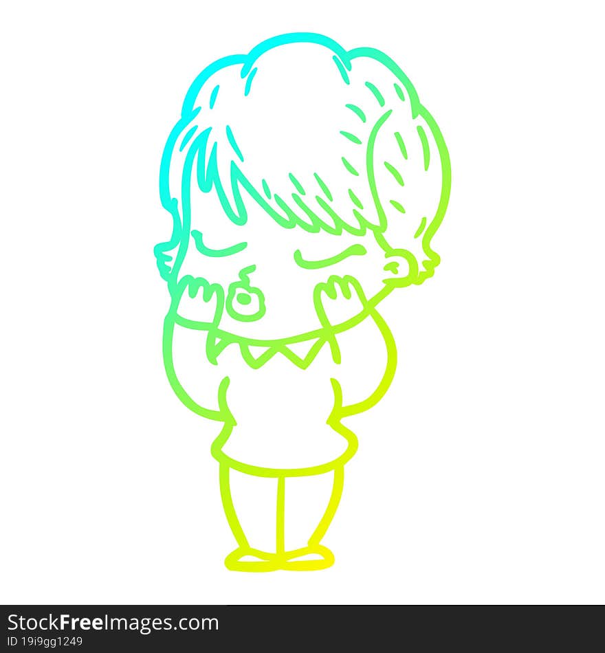 Cold Gradient Line Drawing Cartoon Woman With Eyes Shut