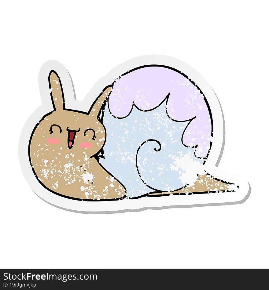 distressed sticker of a cute cartoon snail