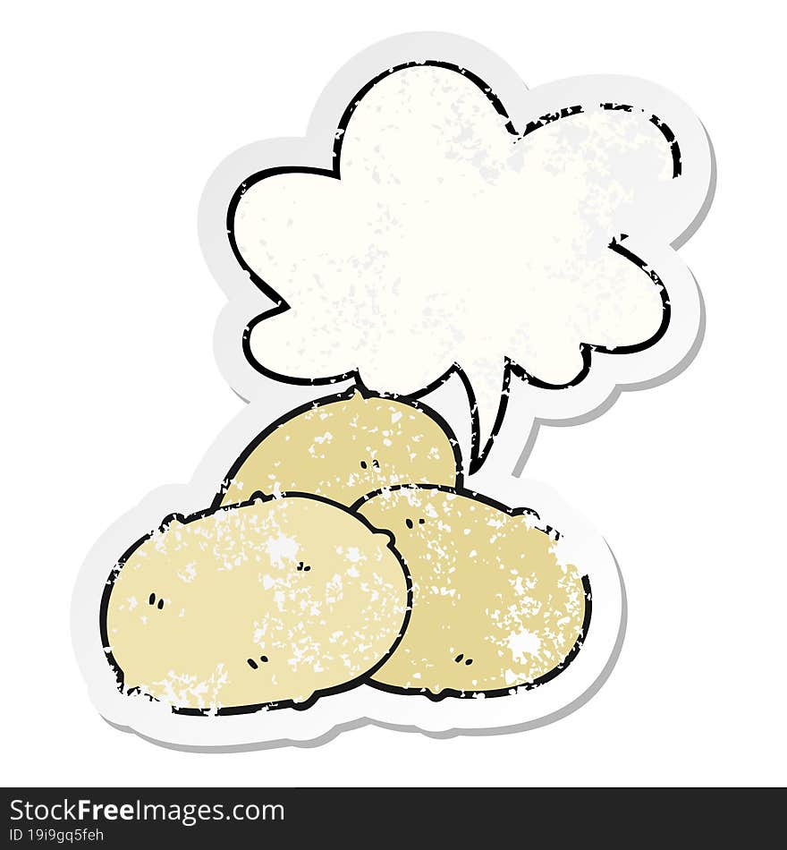 Cartoon Potatoes And Speech Bubble Distressed Sticker