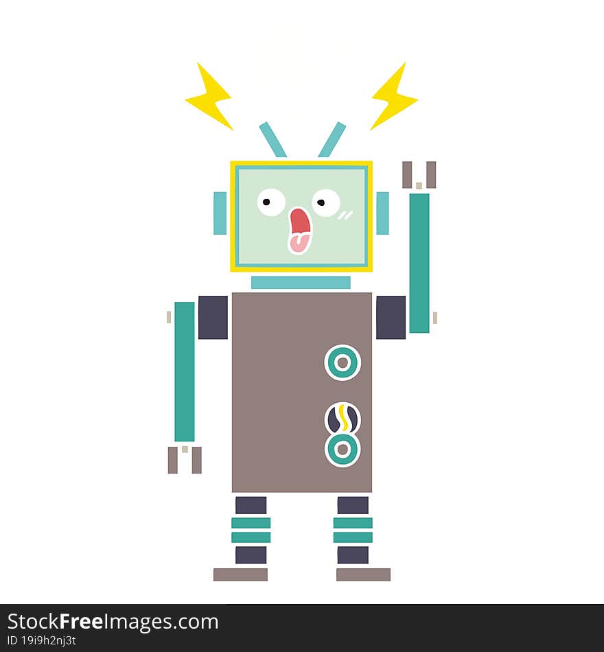 flat color retro cartoon robot