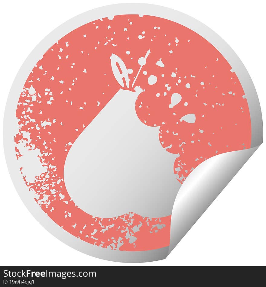 distressed circular peeling sticker symbol of a green pear