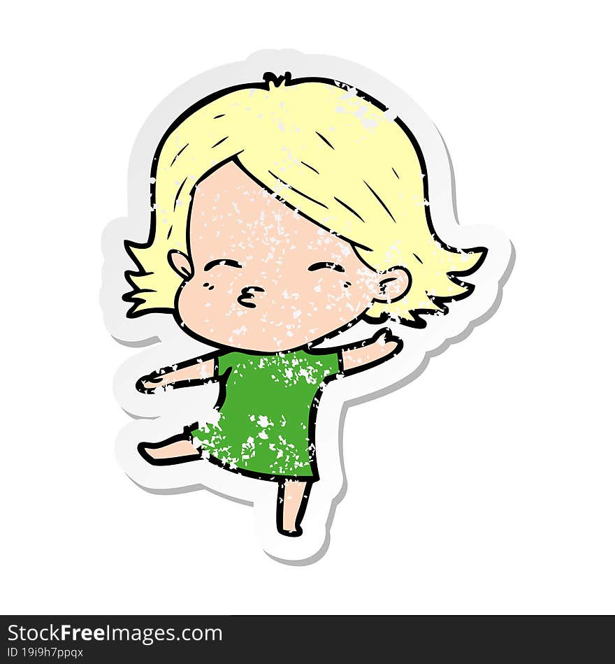 Distressed Sticker Of A Cartoon Woman Dancing