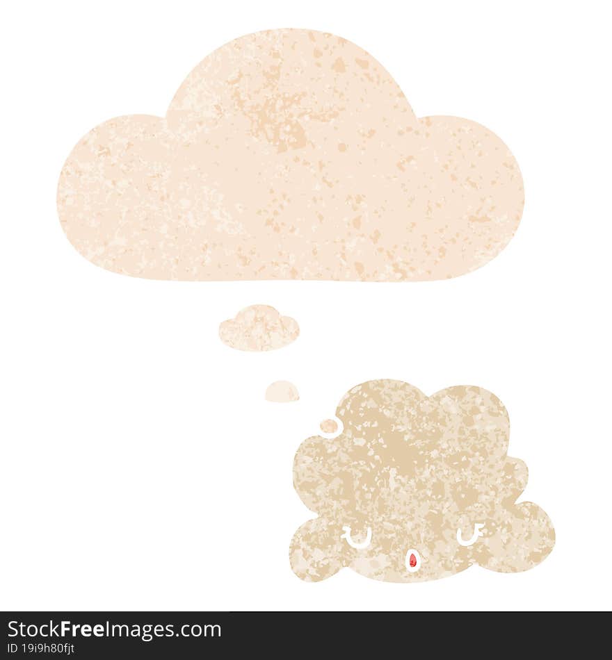 cute cartoon cloud and thought bubble in retro textured style