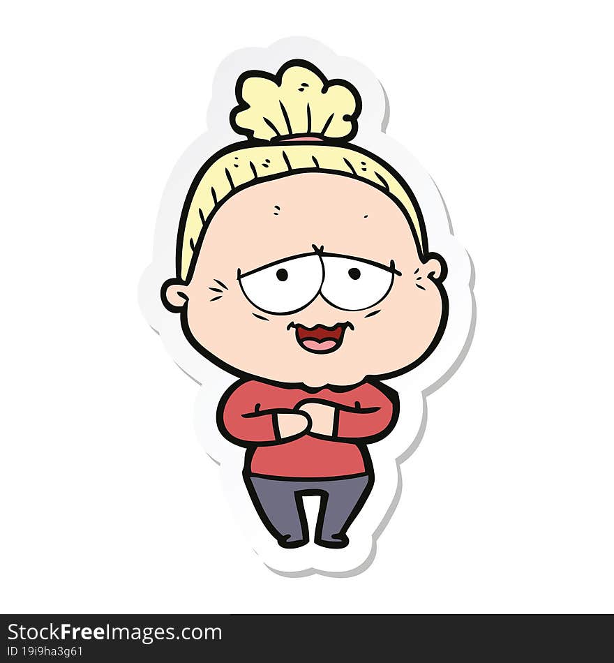 sticker of a cartoon happy old lady