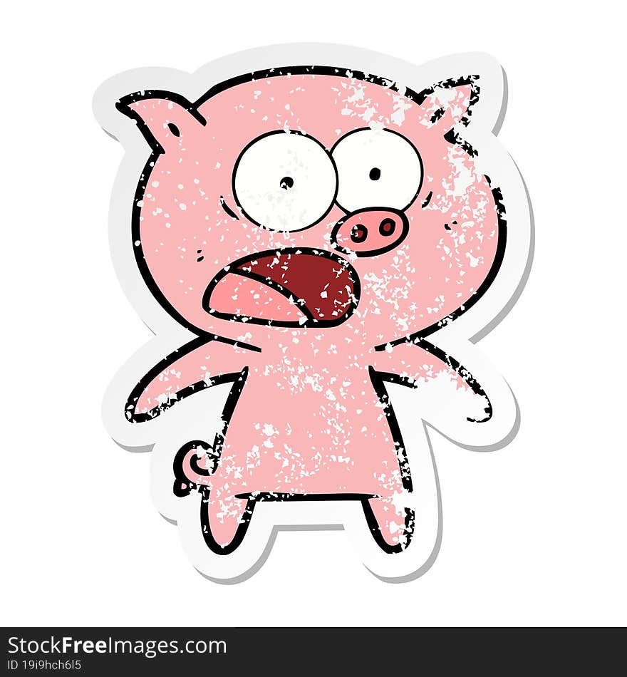 Distressed Sticker Of A Cartoon Pig Shouting