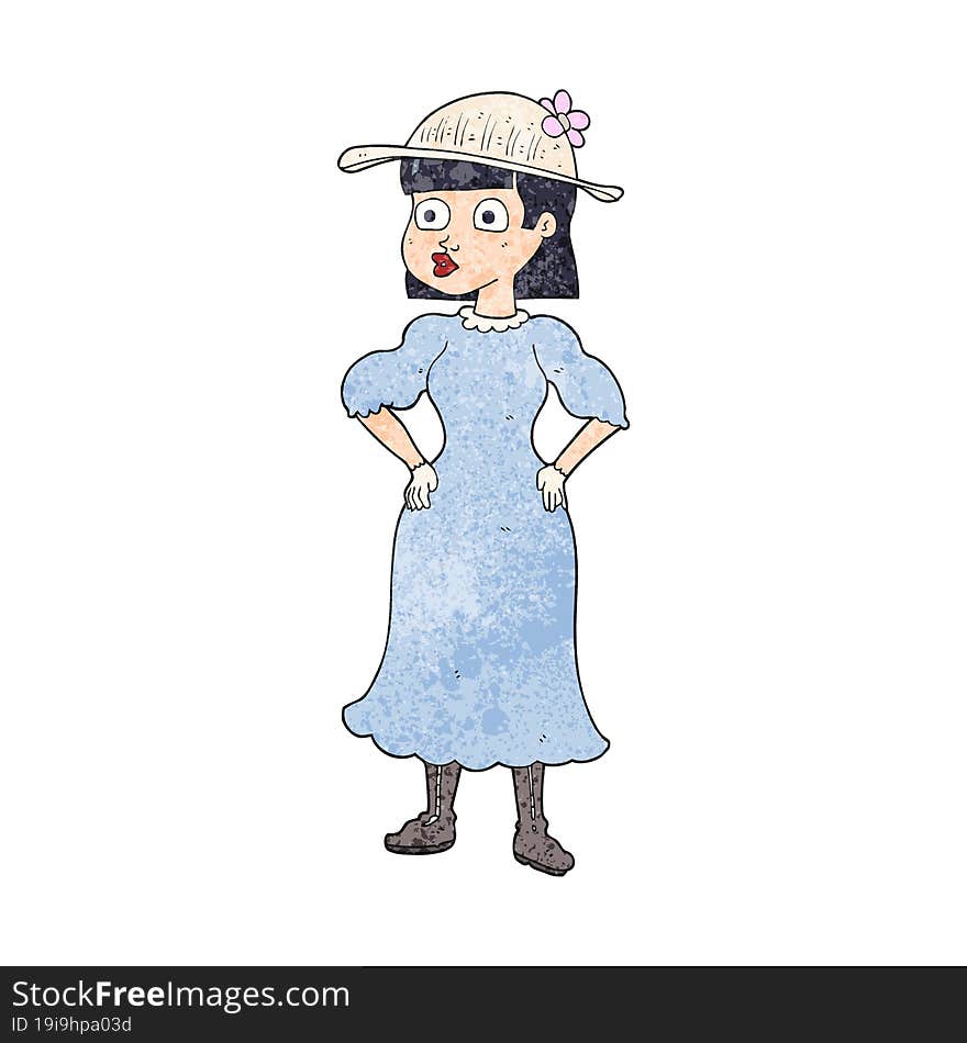 Textured Cartoon Woman In Sensible Dress