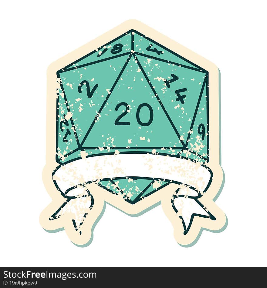 Natural 20 Critical Hit D20 Dice Roll Illustration