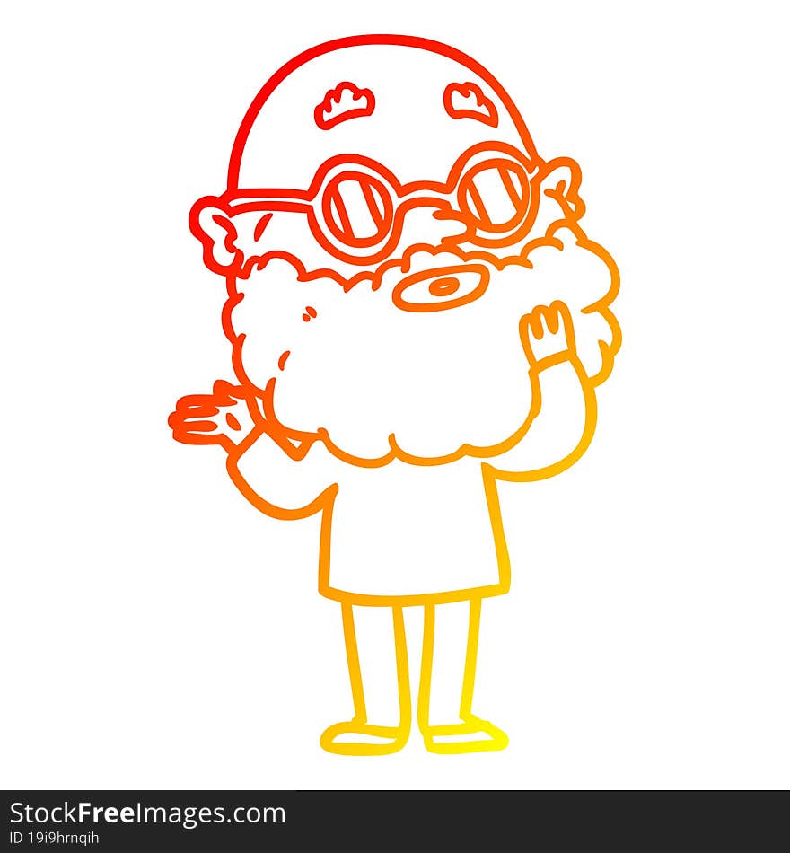 Warm Gradient Line Drawing Cartoon Curious Man With Beard And Glasses