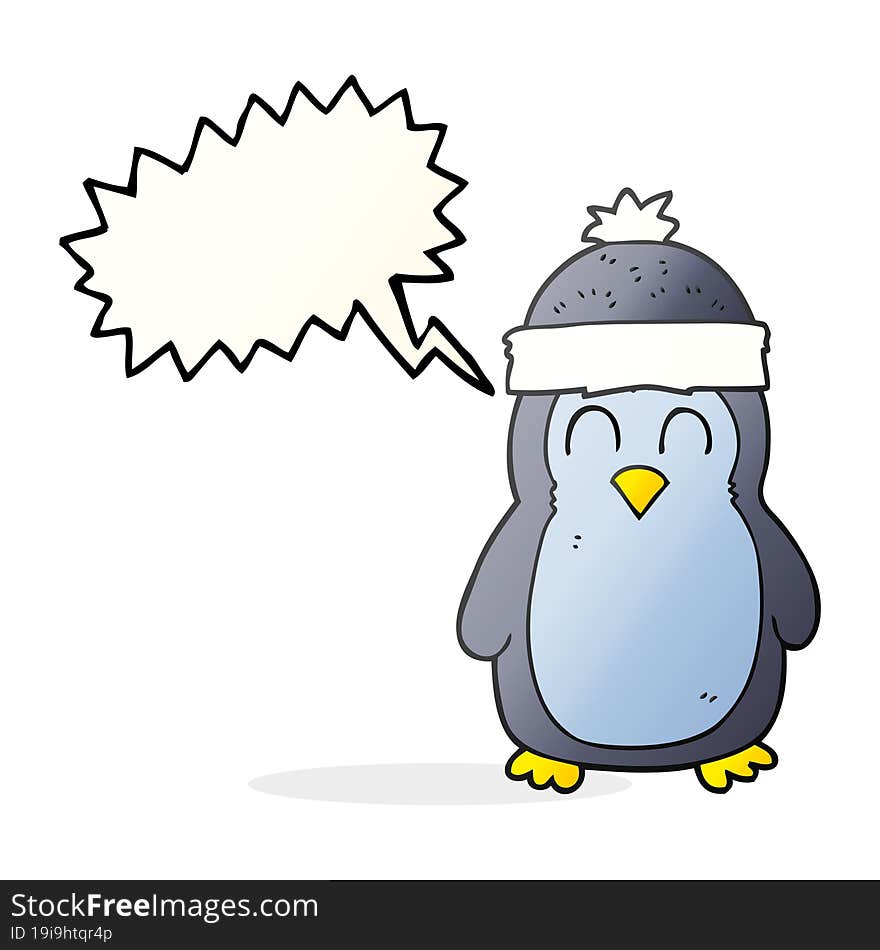 freehand drawn speech bubble cartoon penguin