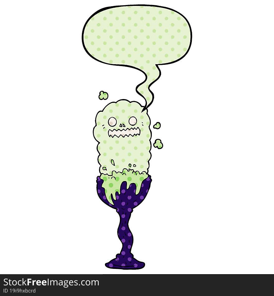 cartoon spooky halloween potion cup with speech bubble in comic book style