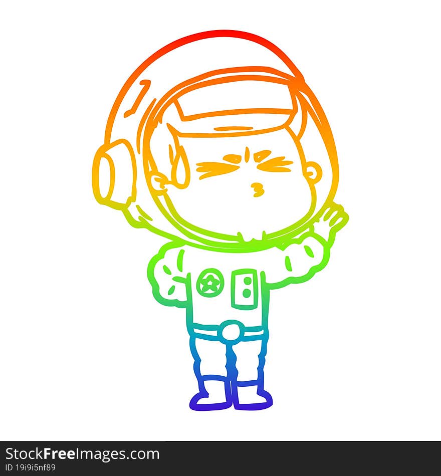 rainbow gradient line drawing cartoon stressed astronaut