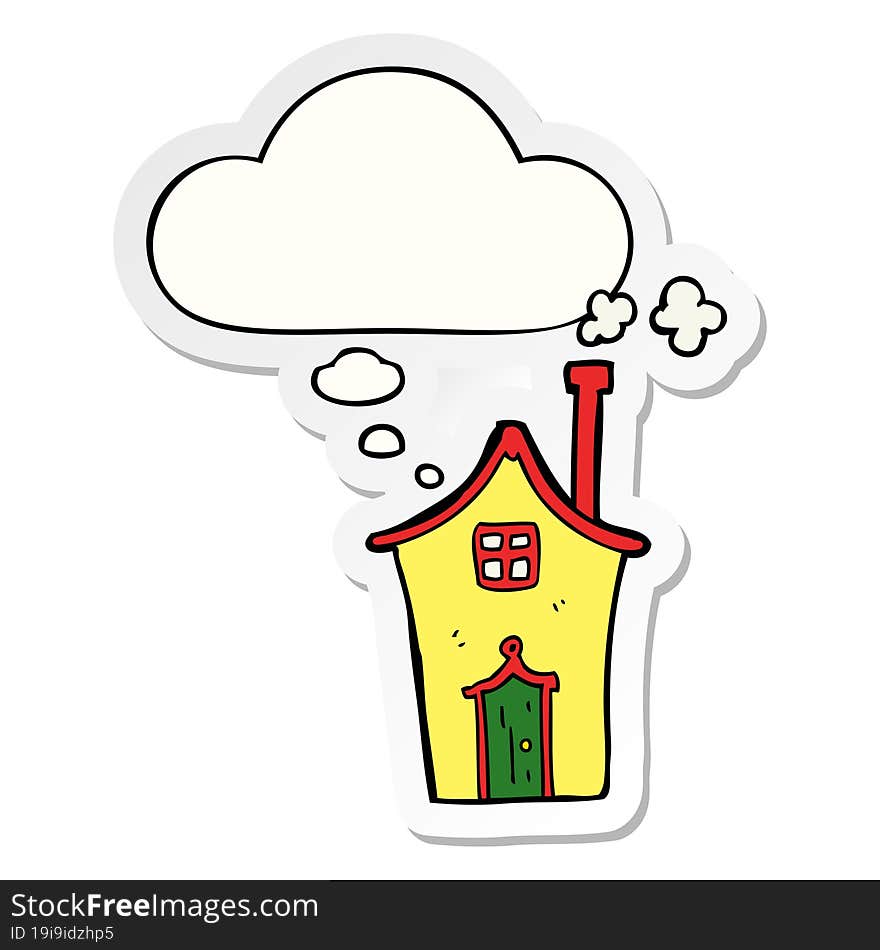 cartoon house with thought bubble as a printed sticker