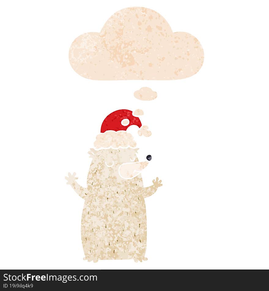 cute cartoon christmas bear and thought bubble in retro textured style