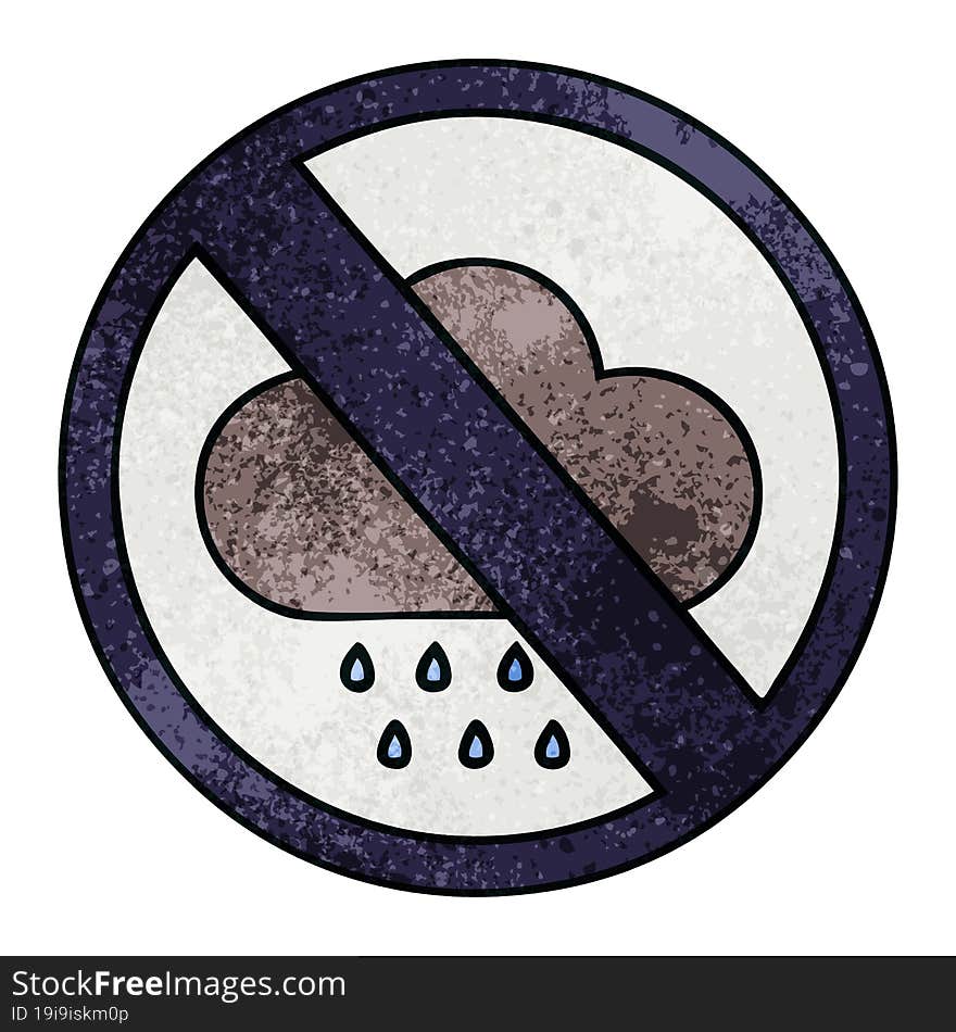 Retro Grunge Texture Cartoon Storm Rain Cloud Sign