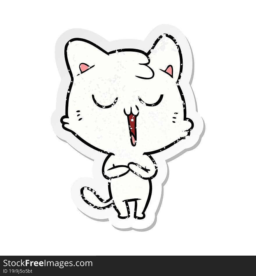 distressed sticker of a cartoon cat singing