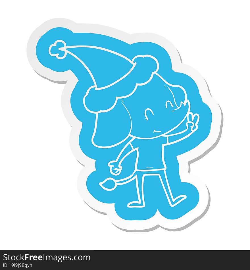 cute cartoon  sticker of a elephant wearing santa hat