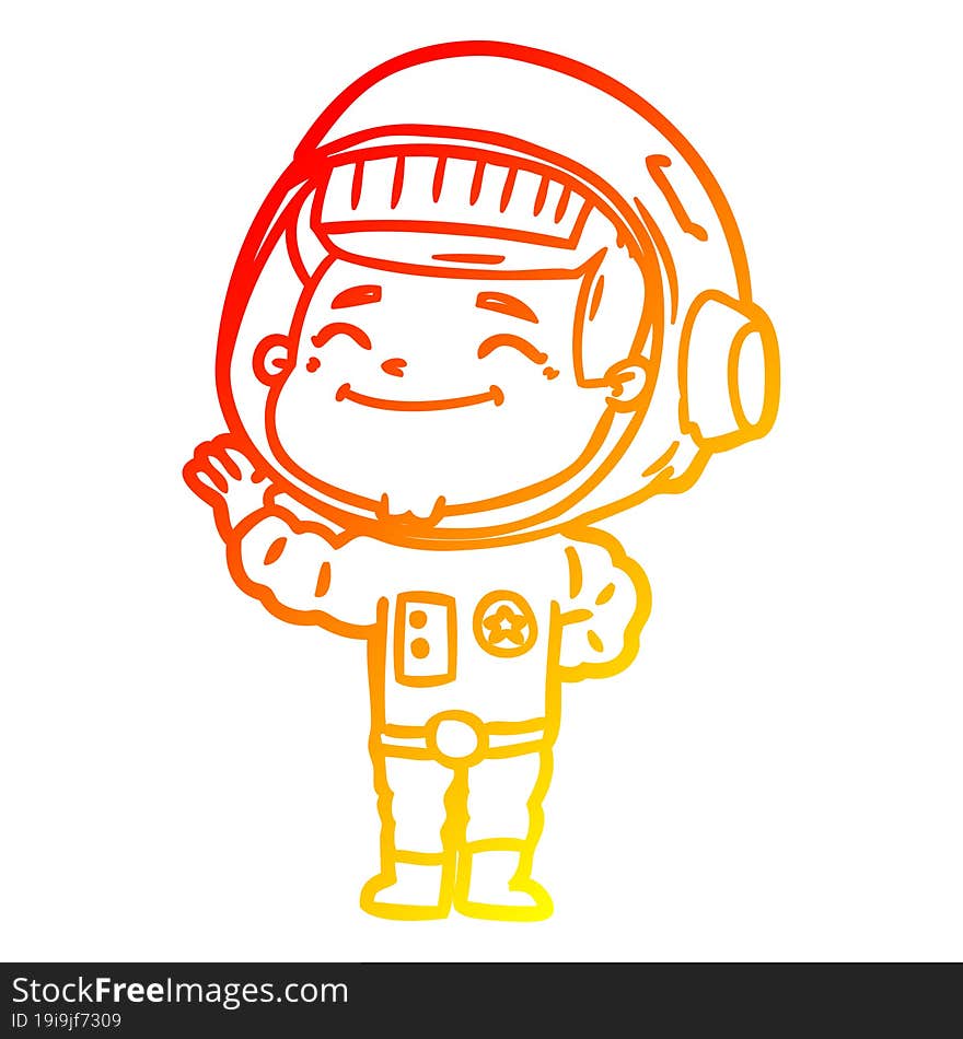 warm gradient line drawing of a happy cartoon astronaut