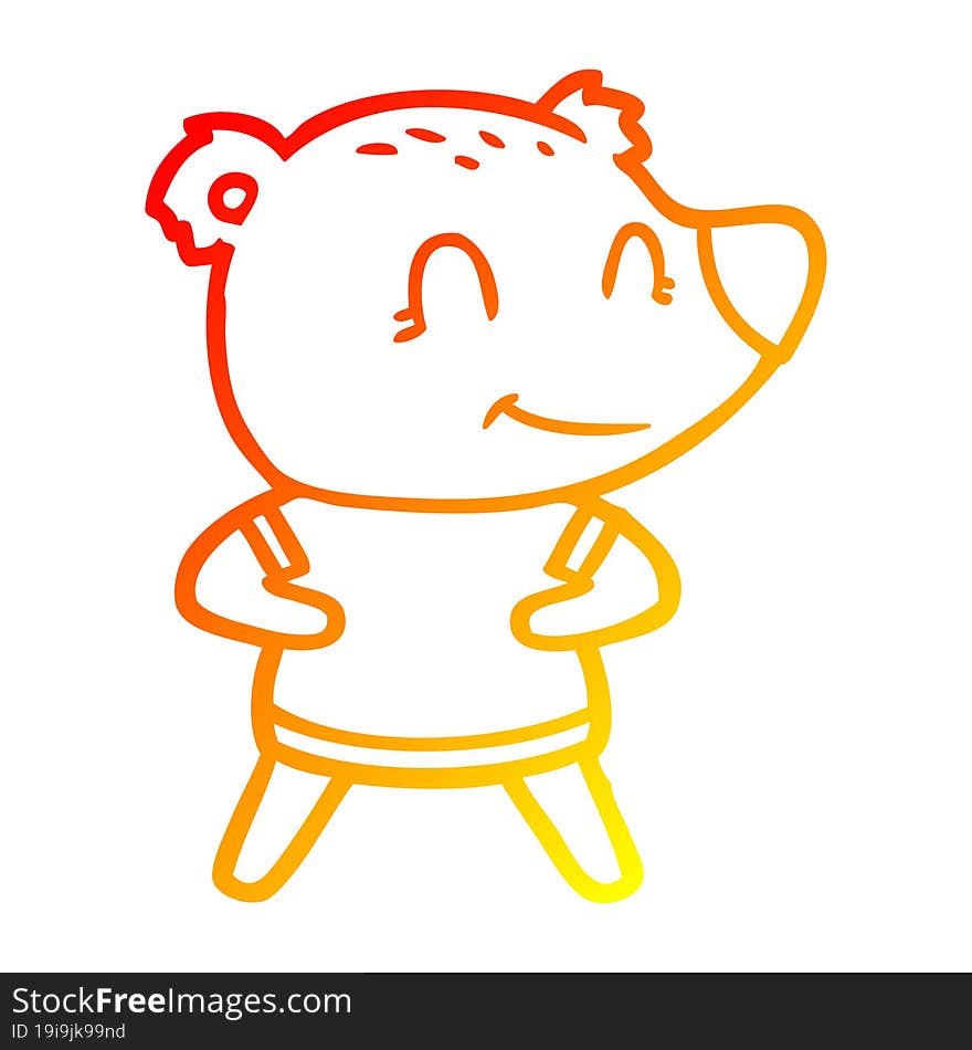 Warm Gradient Line Drawing Friendly Bear Cartoon