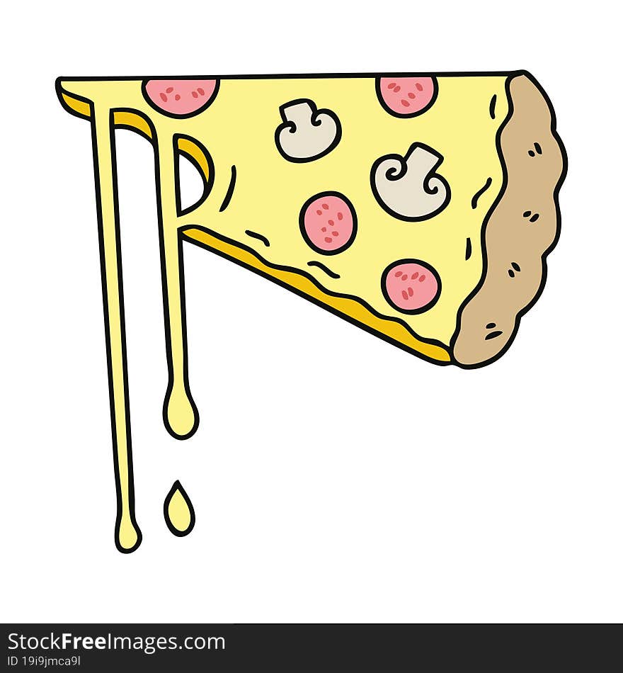 hand drawn quirky cartoon cheesy pizza. hand drawn quirky cartoon cheesy pizza