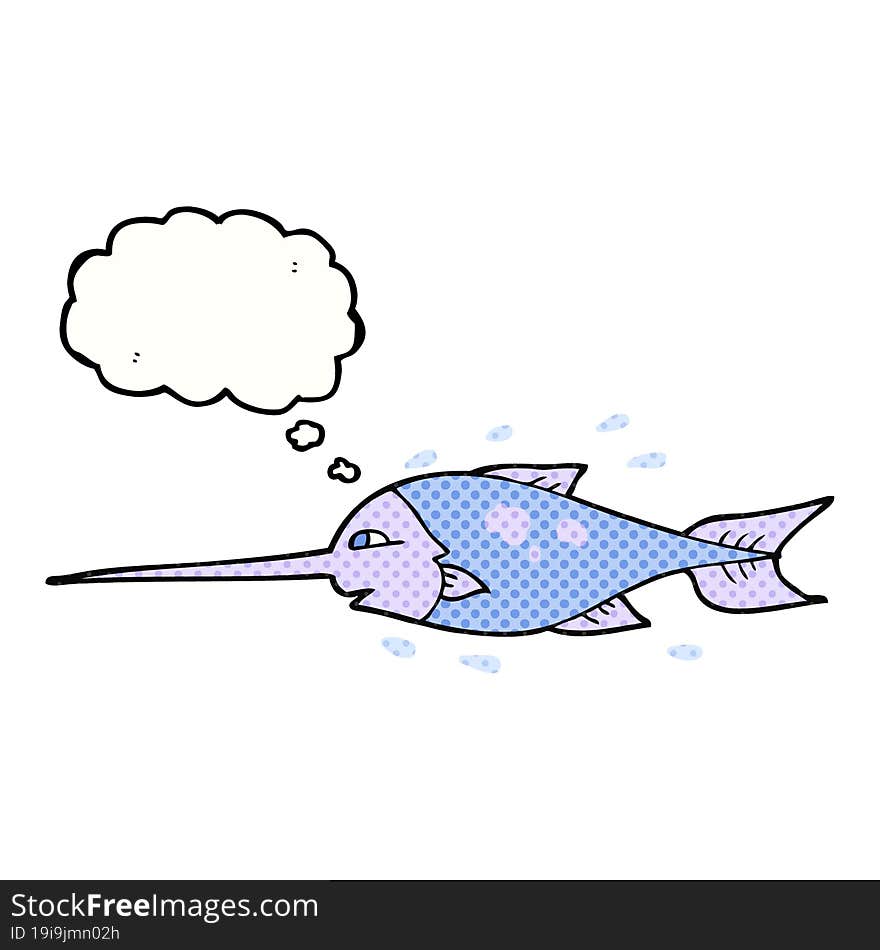 freehand drawn thought bubble cartoon swordfish