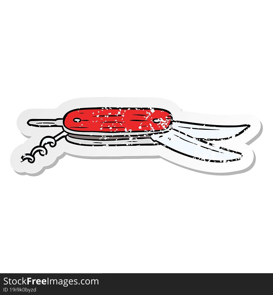 distressed sticker of a cartoon pocket knife