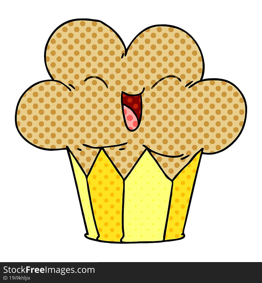 comic book style quirky cartoon happy cupcake. comic book style quirky cartoon happy cupcake