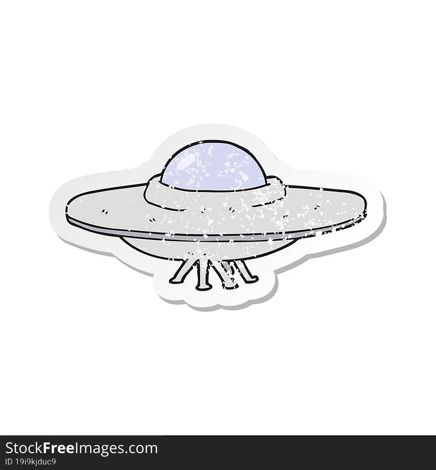 retro distressed sticker of a cartoon flying saucer