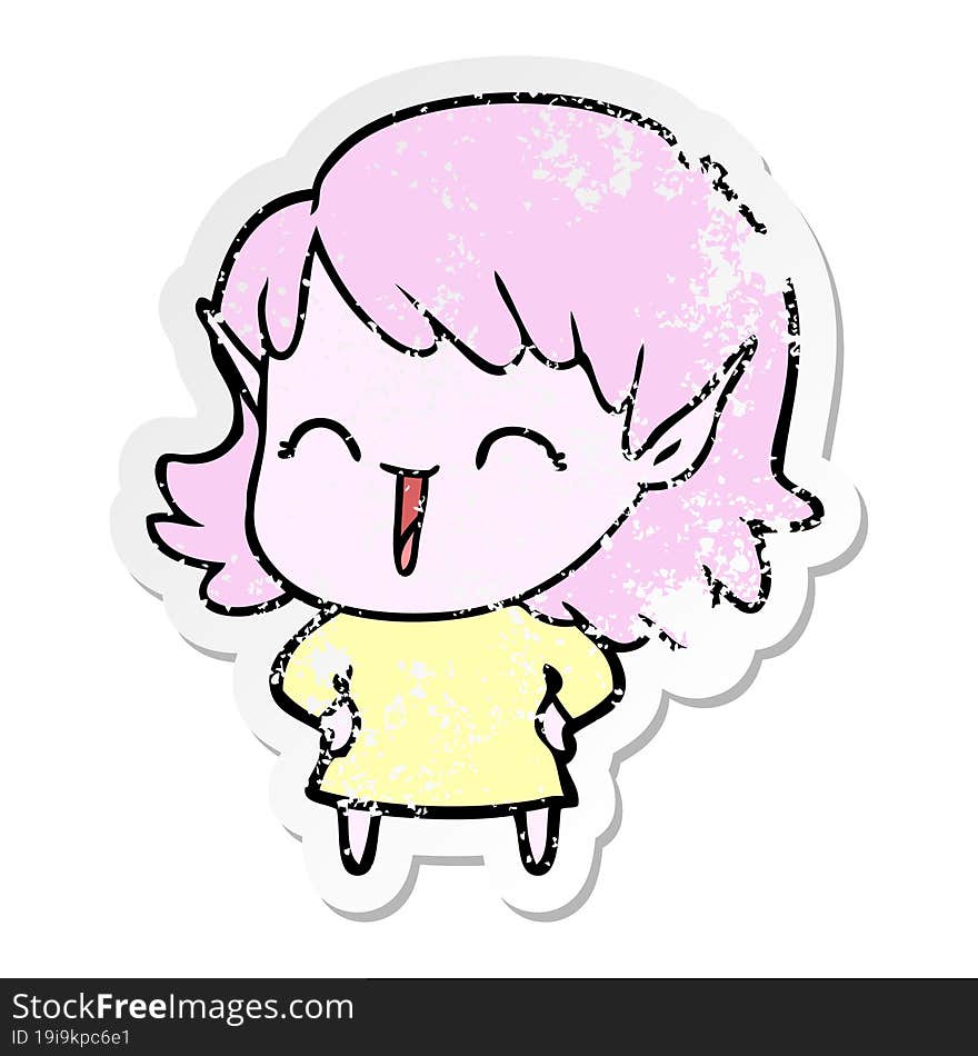 distressed sticker of a cartoon elf girl