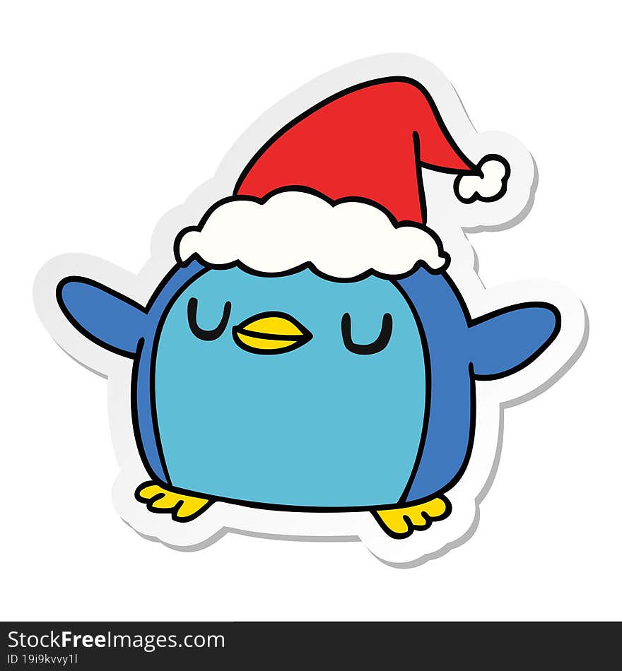 hand drawn christmas sticker cartoon of kawaii penguin