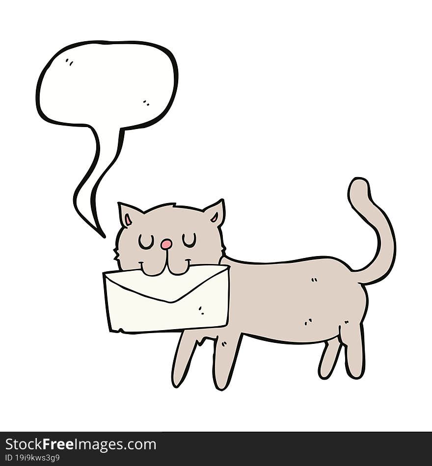 cartoon cat carrying letter with speech bubble