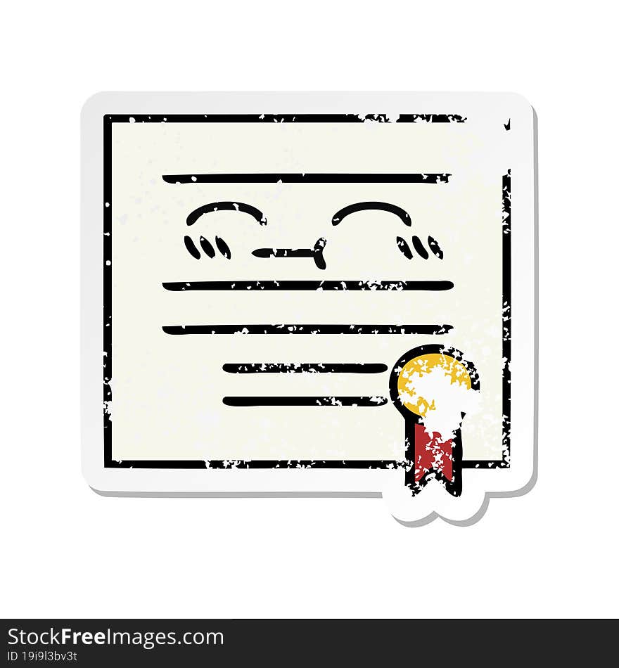 Distressed Sticker Of A Cute Cartoon Graduation Diploma