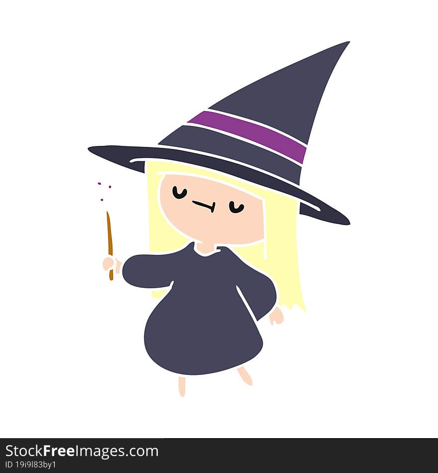 cartoon illustration of a cute kawaii witch girl. cartoon illustration of a cute kawaii witch girl