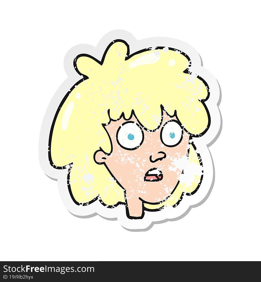 Retro Distressed Sticker Of A Cartoon Female Face