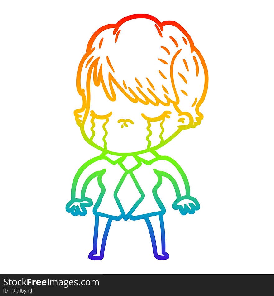 rainbow gradient line drawing of a cartoon woman crying