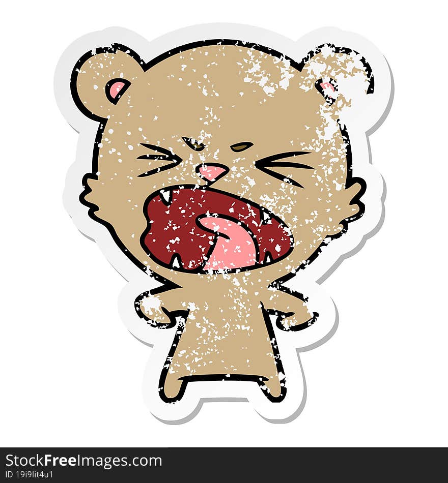 distressed sticker of a angry cartoon bear