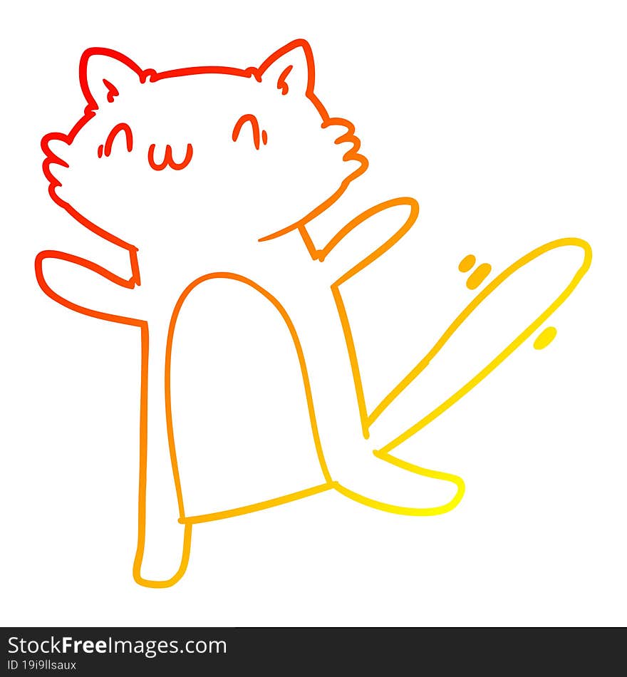 warm gradient line drawing cartoon dancing cat